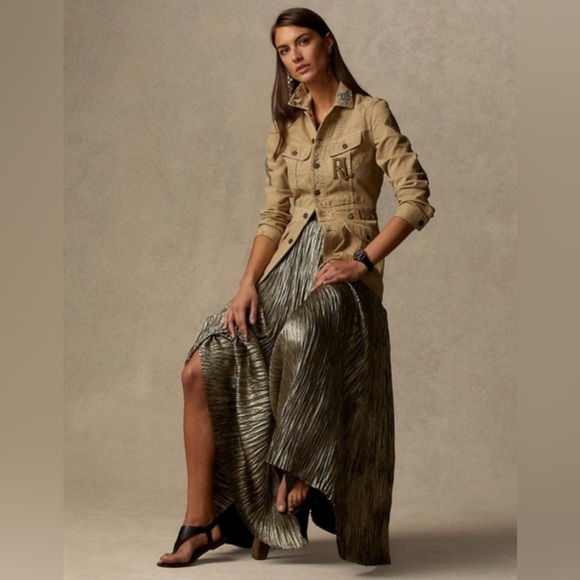 Ralph Lauren Collection Purple Label Metallic Maxi Skirt Pleated Formal Crinkle - Picture 4 of 15